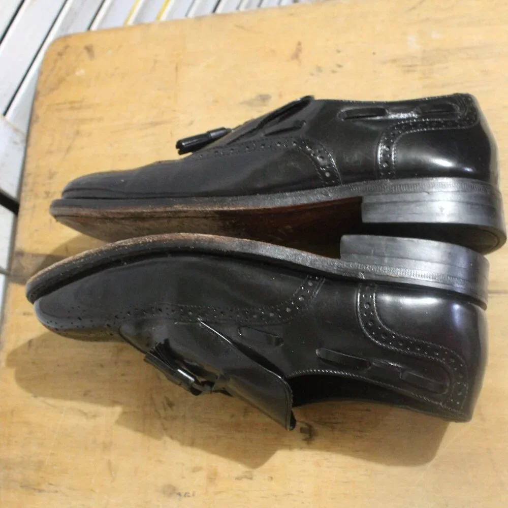 Oakton Tassel Loafers Men's 8D Black Leather Dress Shoes Wingtip Fringe Slip-On
